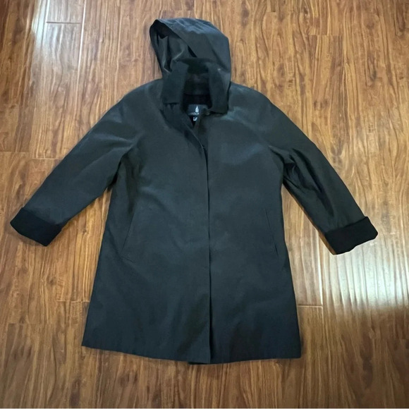 London Fog Long Rain Jacket with Removable Hood and Lining Black size medium - Picture 3 of 13